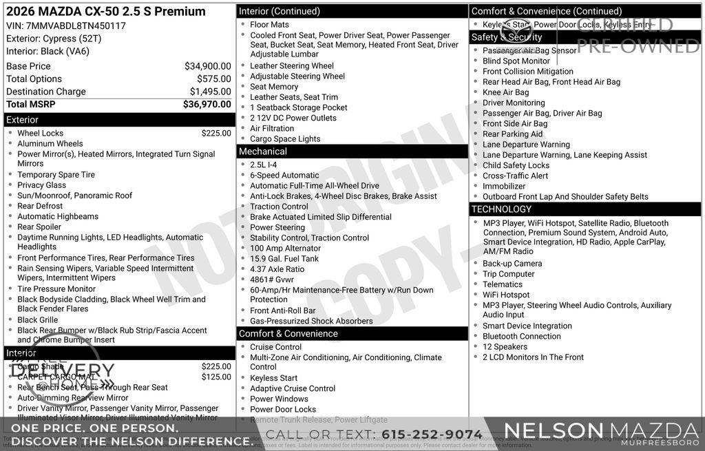 Certified 2026 MAZDA CX-50 AWD 2.5 S w/ Premium Package image 2
