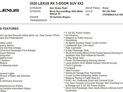 Used 2020 Lexus RX 350 FWD w/ Premium Package image 18