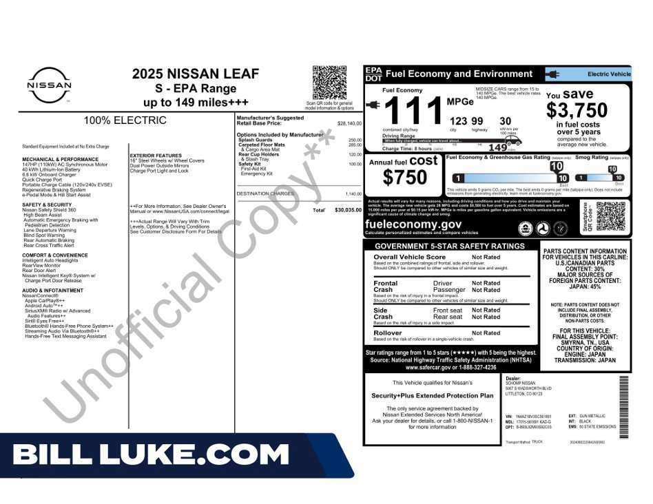 Used 2025 Nissan Leaf S FWD image 1