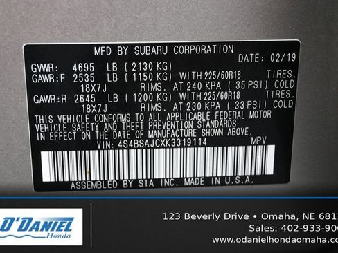 Used 2019 Subaru Outback 2.5i Limited w/ Protection Package #1 AWD/4WD image 46