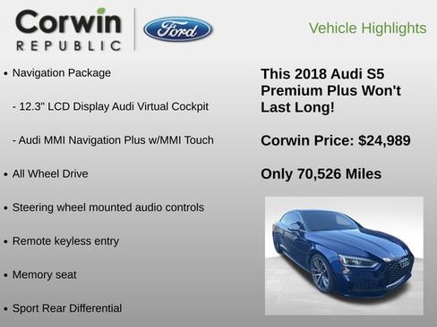 Used 2018 Audi S5 Premium Plus w/ Navigation Package image 6