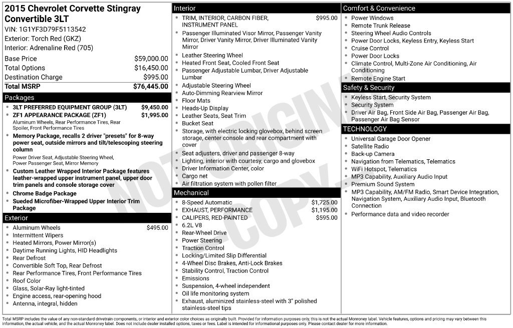 Used 2015 Chevrolet Corvette Stingray Convertible w/ 3LT Preferred Equipment Group RWD image 2