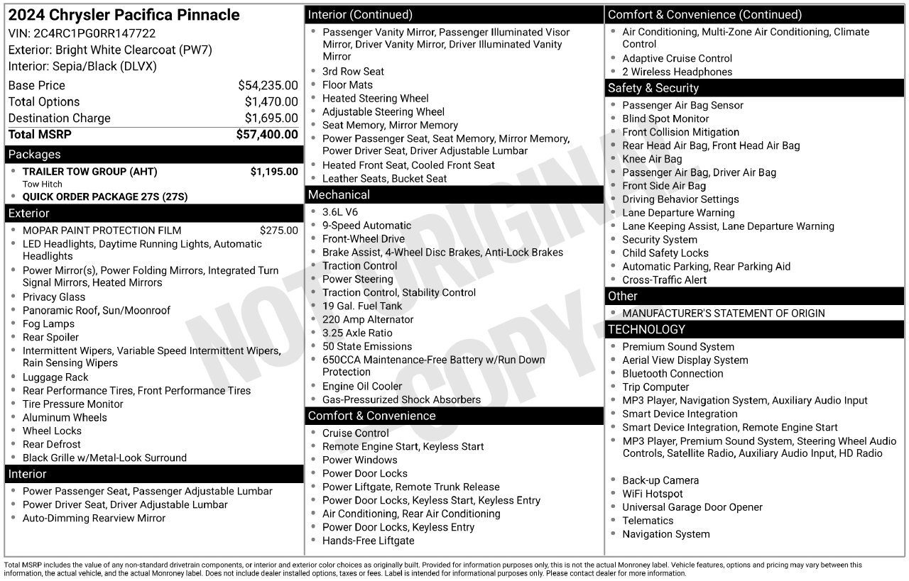 Used 2024 Chrysler Pacifica Pinnacle w/ Trailer Tow Group FWD image 33