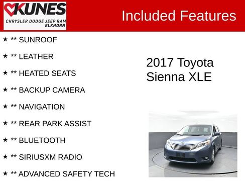 Used 2017 Toyota Sienna XLE w/ XLE Navigation Package FWD image 3