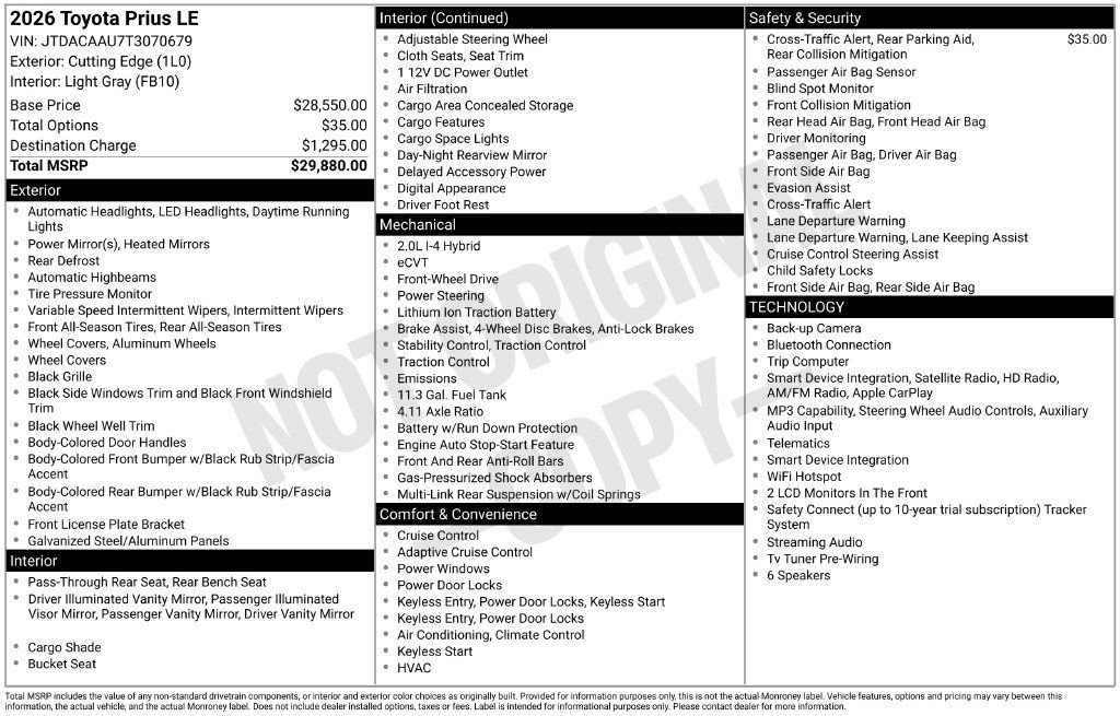 Used 2026 Toyota Prius LE FWD image 7