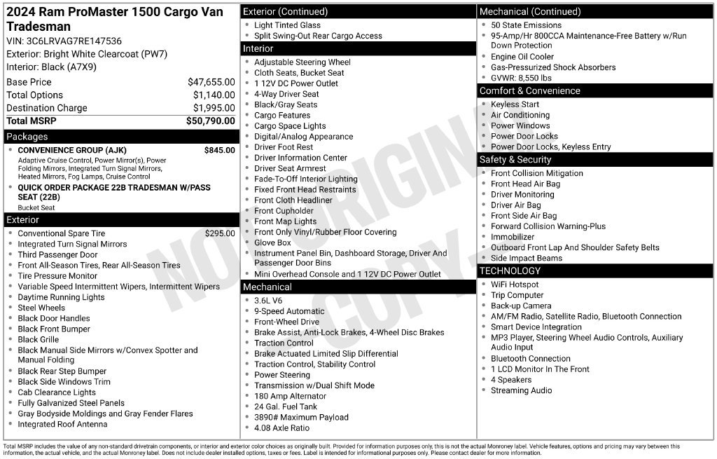 Used 2024 RAM ProMaster 1500 w/ Convenience Group FWD image 13