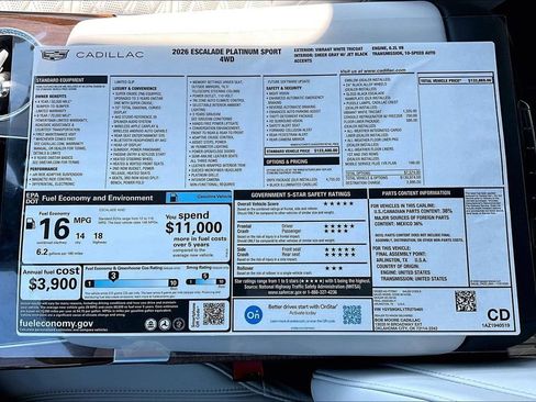 New 2026 Cadillac Escalade Platinum Sport w/ LPO, ONYX Package image 13