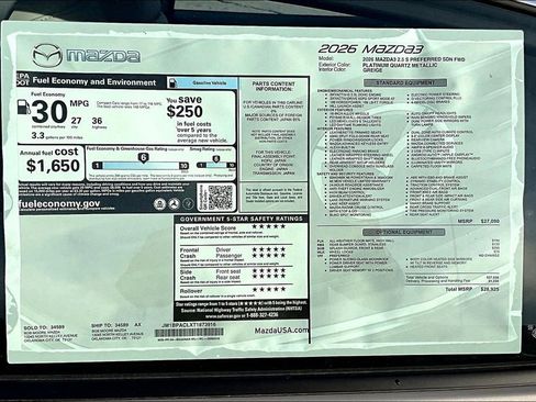 New 2026 MAZDA MAZDA3 2.5 S Sedan w/ Preferred Pkg image 14