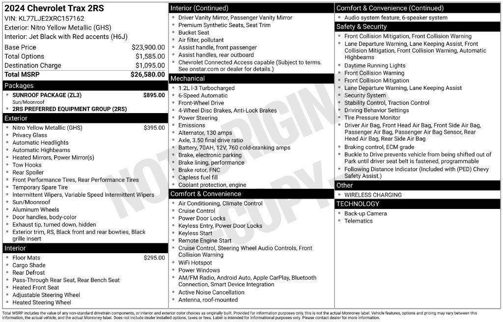Used 2024 Chevrolet Trax RS w/ Sunroof Package FWD image 24