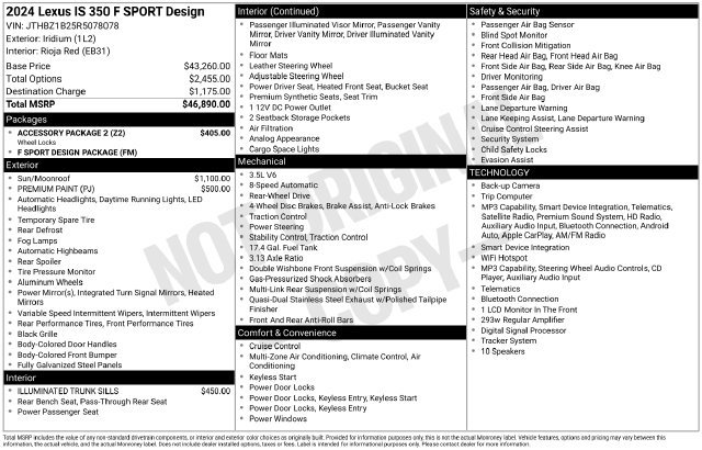 Used 2024 Lexus IS 350 F Sport w/ Accessory Package 2 RWD image 5