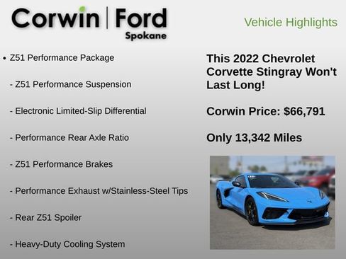 Used 2022 Chevrolet Corvette Stingray Premium Cpe w/ Z51 Performance Package RWD image 6