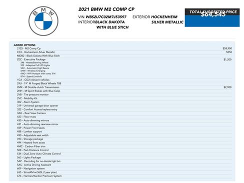 Used 2021 BMW M2 Competition w/ Executive Package RWD image 80