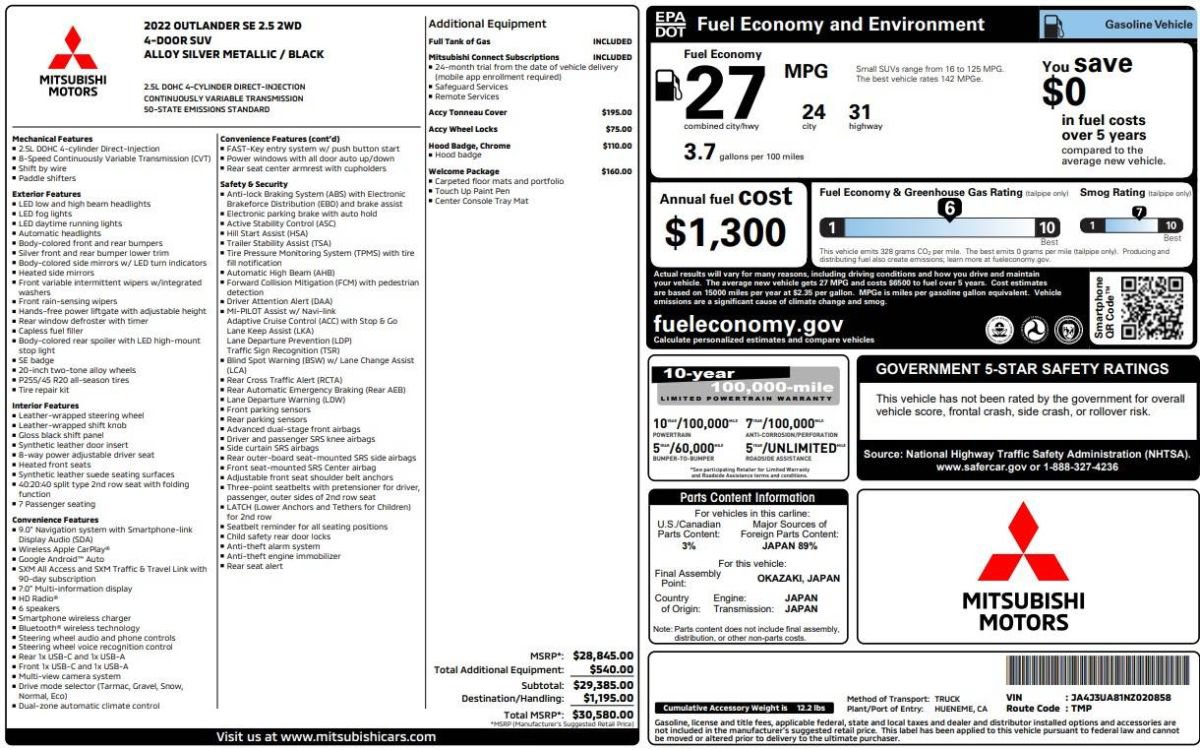 Used 2022 Mitsubishi Outlander SE FWD image 15