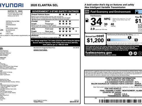 Used 2020 Hyundai Elantra SEL w/ Cargo Package (C1) image 2