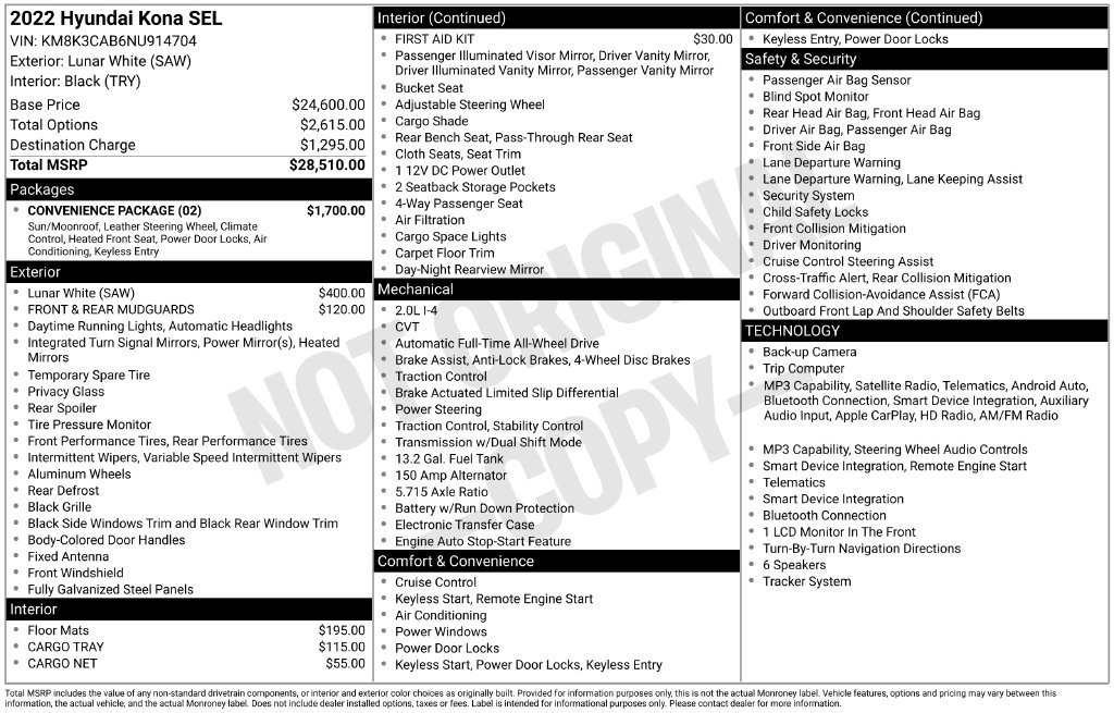 Certified 2022 Hyundai Kona SEL w/ Convenience Package AWD/4WD image 33