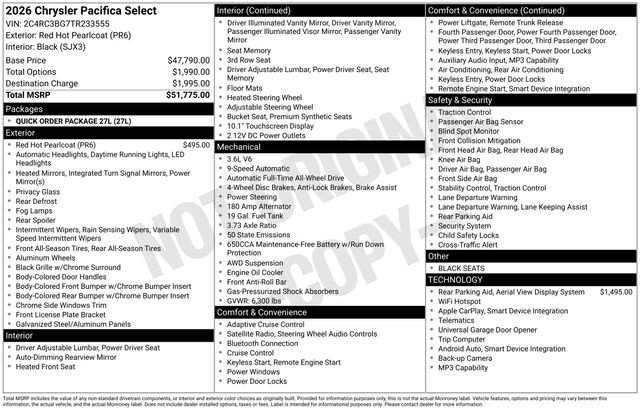 New 2026 Chrysler Pacifica Select AWD/4WD image 34
