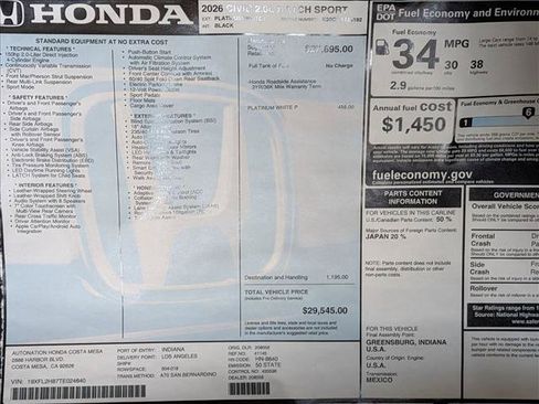 New 2026 Honda Civic Sport image 16