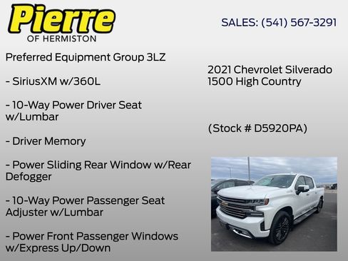 Used 2021 Chevrolet Silverado 1500 High Country w/ Technology Package AWD/4WD image 2