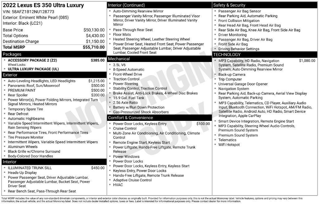 Used 2022 Lexus ES 350 Ultra Luxury w/ Accessory Package 2 FWD image 37