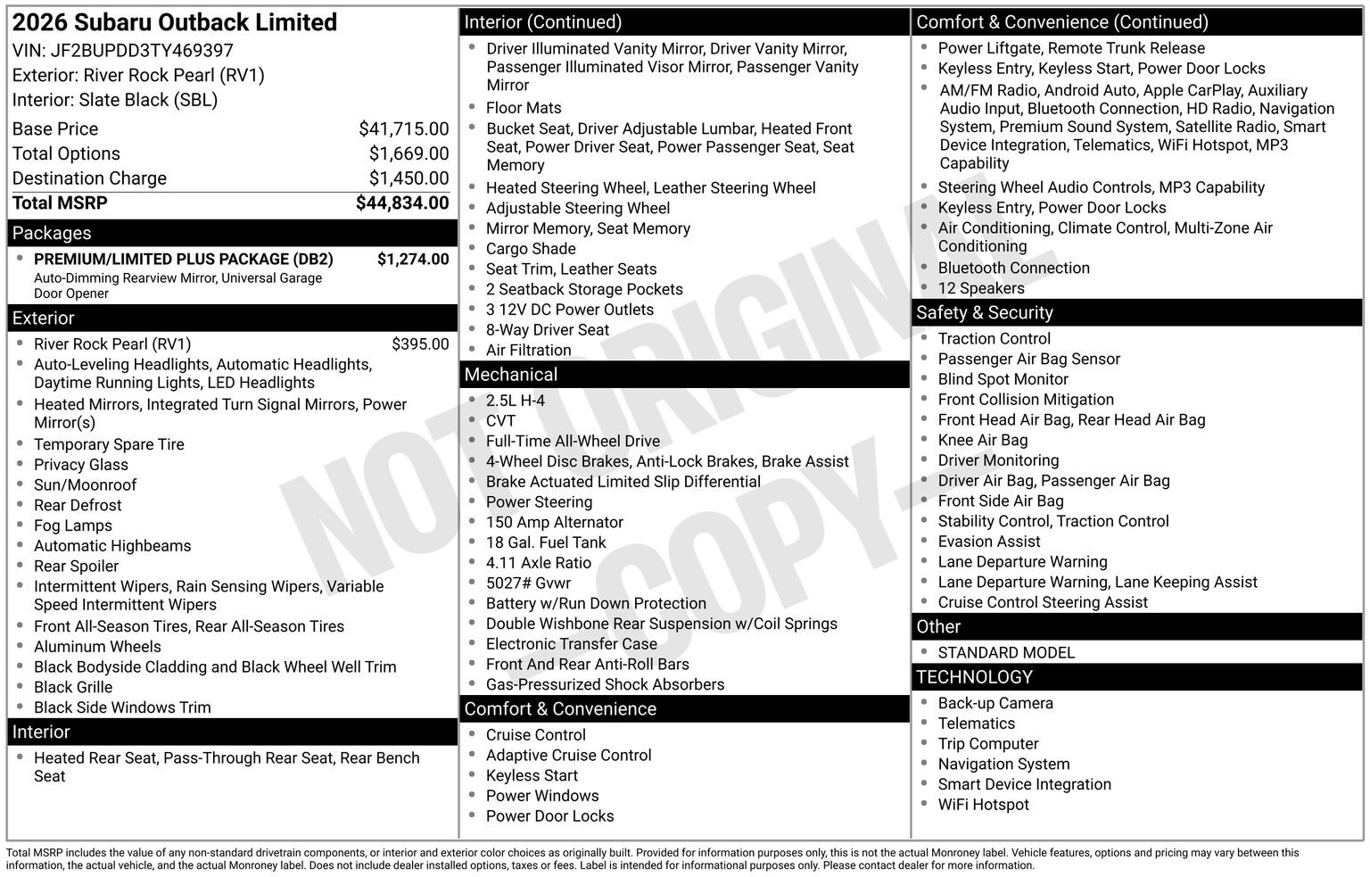 New 2026 Subaru Outback Limited w/ Premium/Limited Plus Package AWD/4WD image 14