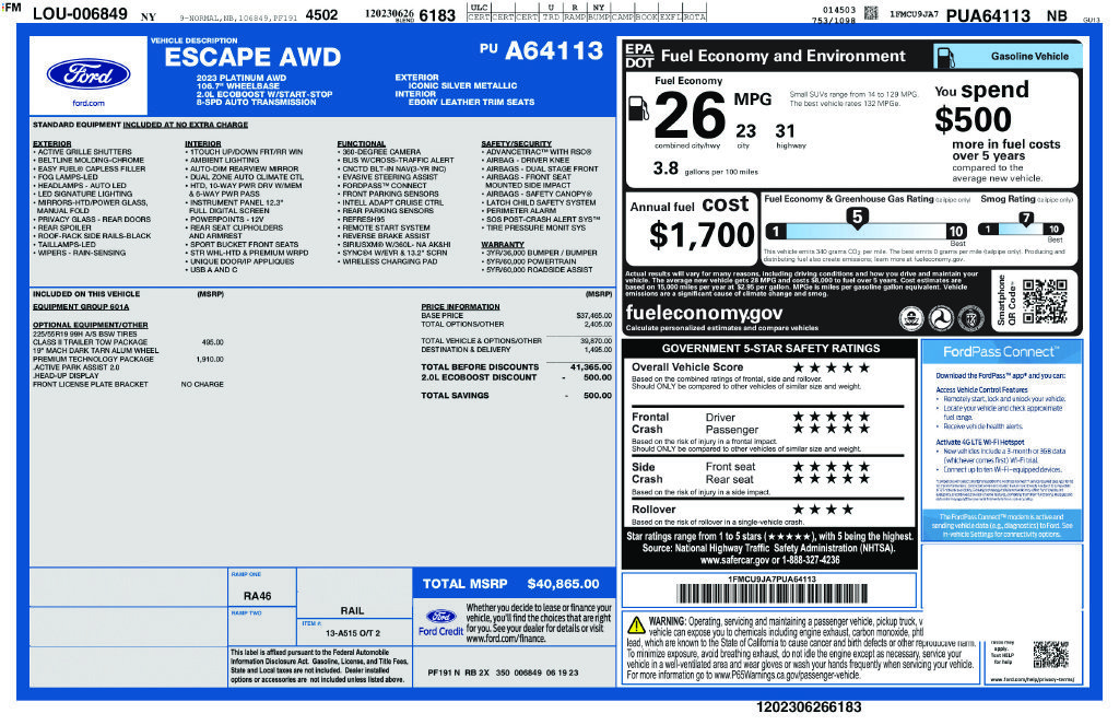 Used 2023 Ford Escape Platinum w/ Premium Technology Package AWD/4WD image 5