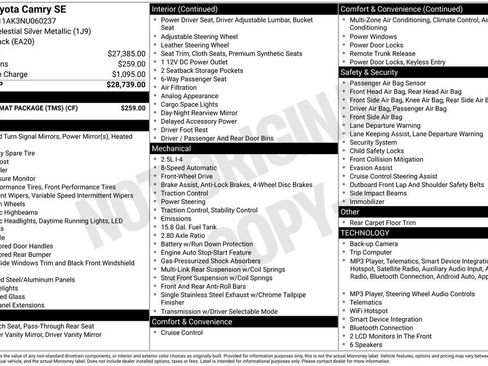 Used 2022 Toyota Camry SE w/ Carpet Mat Package (TMS) FWD image 24