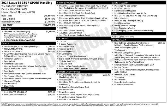Used 2024 Lexus ES 350 F Sport w/ Technology Package FWD image 12