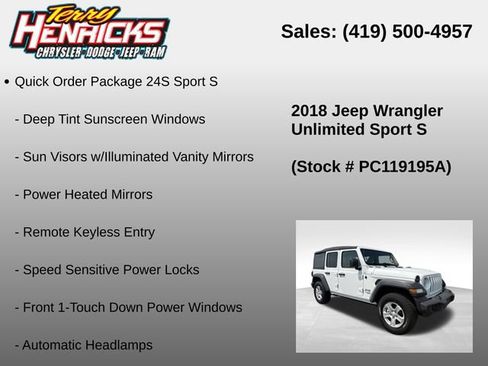 Used 2018 Jeep Wrangler Unlimited Sport S AWD/4WD image 12
