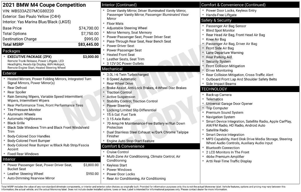 Used 2021 BMW M4 Competition w/ Executive Package RWD image 2