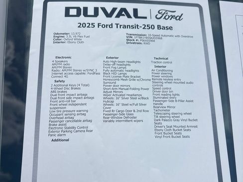 Used 2025 Ford Transit 250 Low Roof w/ Exterior Upgrade Package RWD image 14
