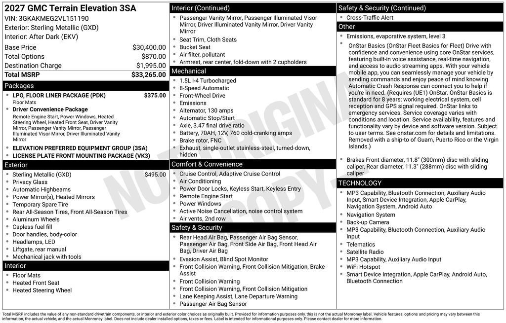 New 2027 GMC Terrain Elevation w/ LPO, Floor Liner Package FWD image 44