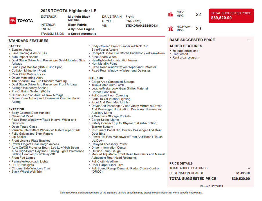Used 2025 Toyota Highlander LE FWD image 3