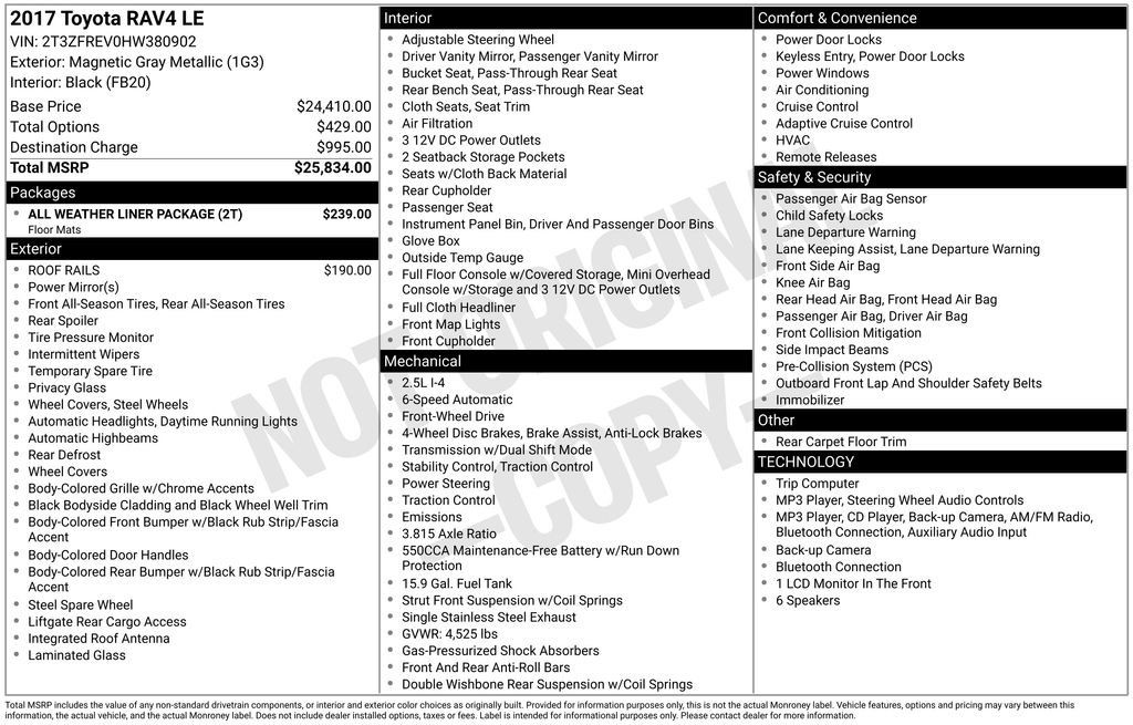 Used 2017 Toyota RAV4 LE w/ All Weather Liner Package FWD image 1