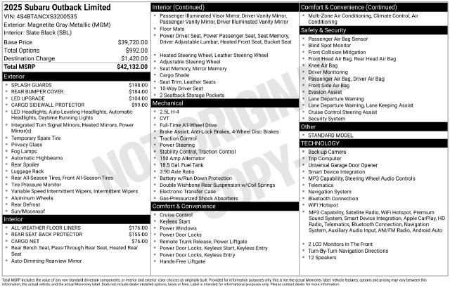 Certified 2025 Subaru Outback Limited AWD/4WD image 36
