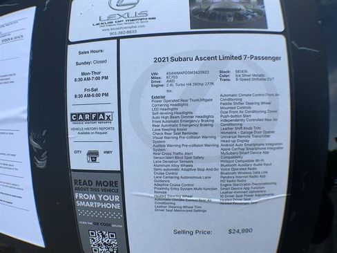 Used 2021 Subaru Ascent Limited w/ Technology Package AWD/4WD image 26