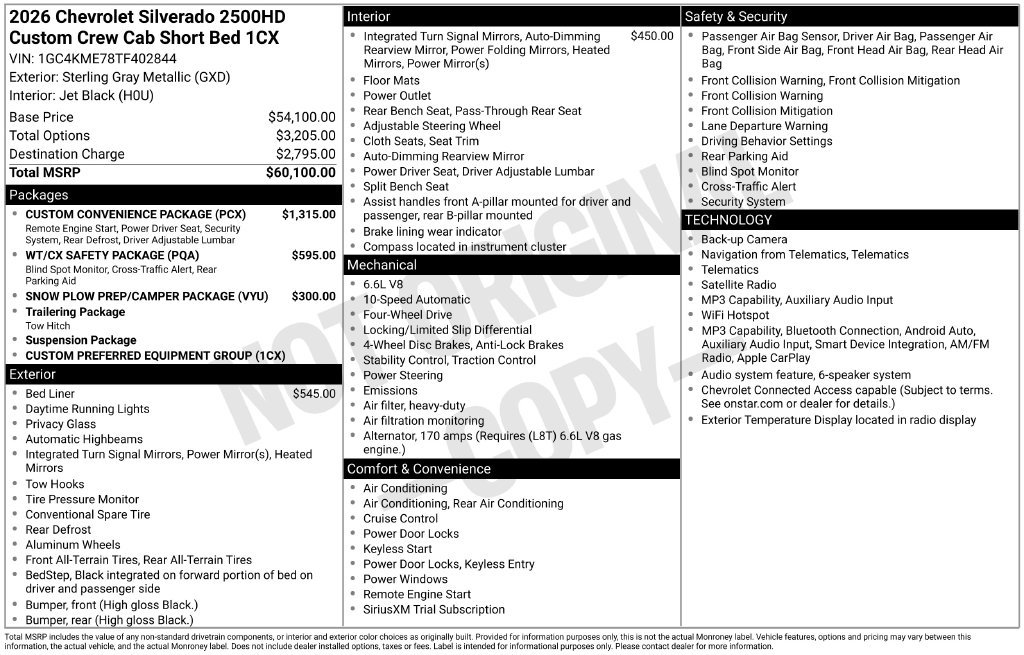 New 2026 Chevrolet Silverado 2500 Custom w/ Custom Convenience Package AWD/4WD image 2
