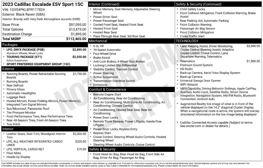 Used 2023 Cadillac Escalade ESV Sport w/ LPO, ONYX Package AWD/4WD image 10