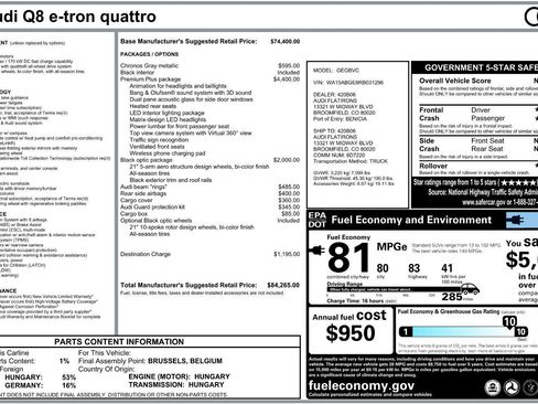 Used 2024 Audi Q8 e-tron Premium Plus w/ Premium Plus Package AWD/4WD image 5