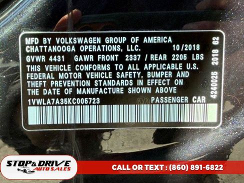 Used 2019 Volkswagen Passat 2.0T Wolfsburg w/ Wheels & Sunroof Package FWD image 19