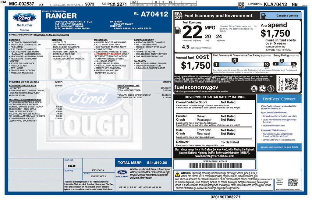 Used 2019 Ford Ranger XLT w/ Equipment Group 302A Luxury AWD/4WD image 3
