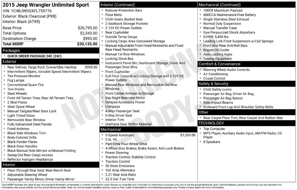 Used 2015 Jeep Wrangler Unlimited Sport AWD/4WD image 6