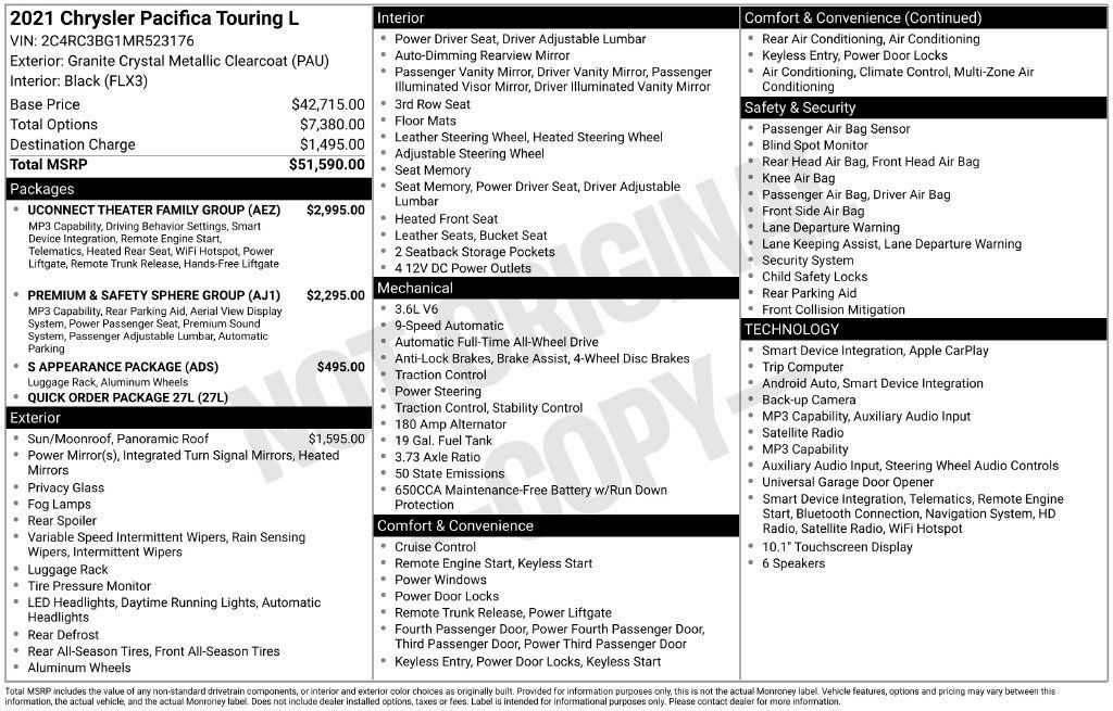 Used 2021 Chrysler Pacifica Touring-L w/ Uconnect Theater Family Group AWD/4WD image 5