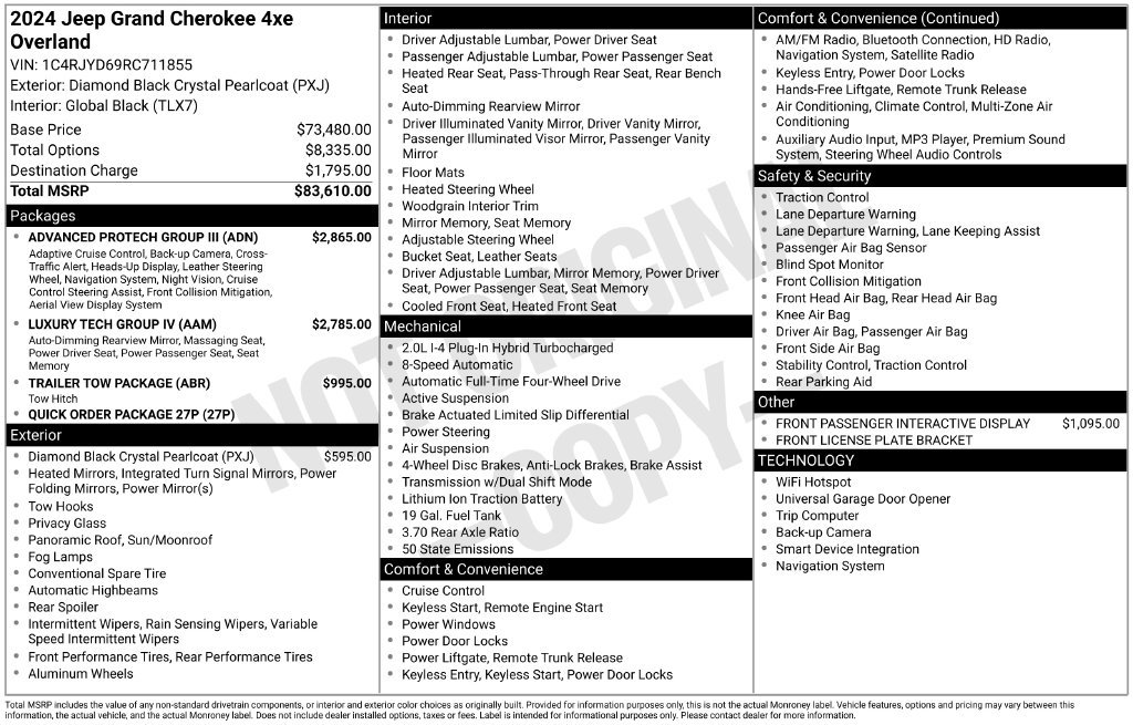New 2024 Jeep Grand Cherokee Overland w/ Advanced Protech Group III AWD/4WD image 6
