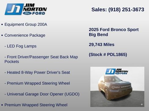 Used 2025 Ford Bronco Sport Big Bend w/ Convenience Package AWD/4WD image 8