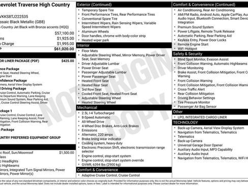 Used 2026 Chevrolet Traverse High Country w/ LPO, Floor Liner Package AWD/4WD image 6