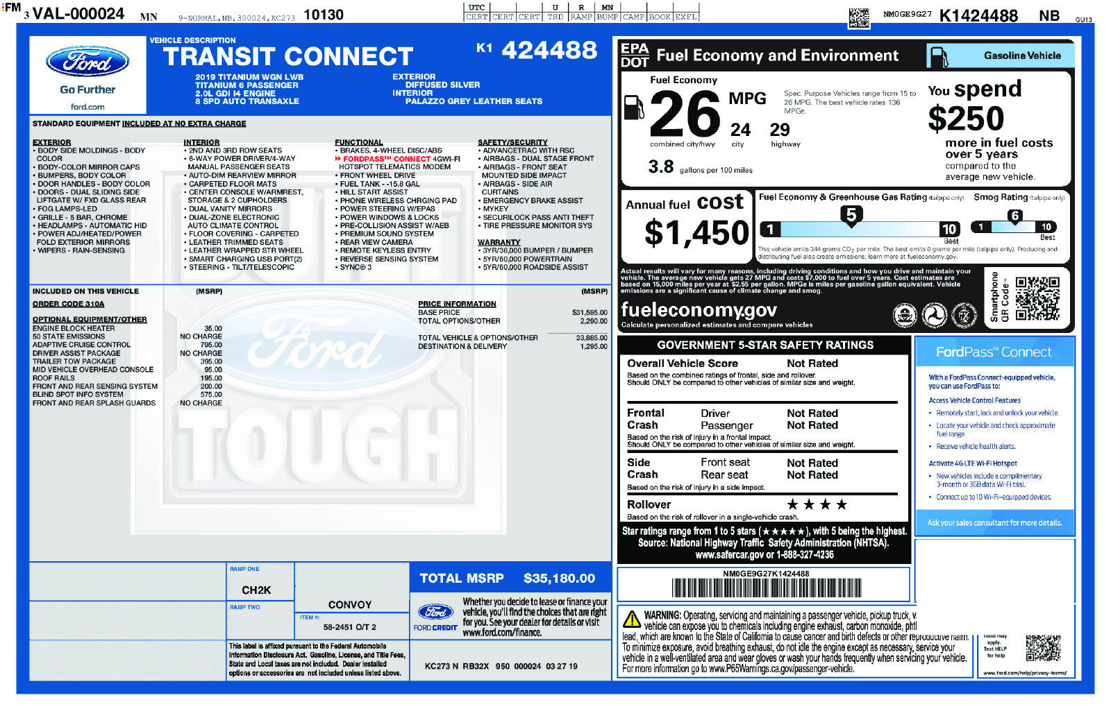 Used 2019 Ford Transit Connect Titanium w/ Trailer Tow Package FWD image 3