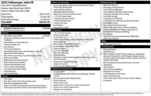 Used 2025 Volkswagen Jetta SE w/ Sunroof Package FWD image 32