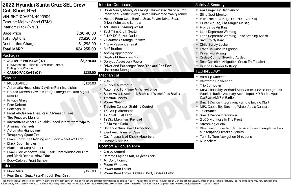 Used 2022 Hyundai Santa Cruz SEL w/ Activity Package AWD/4WD image 48