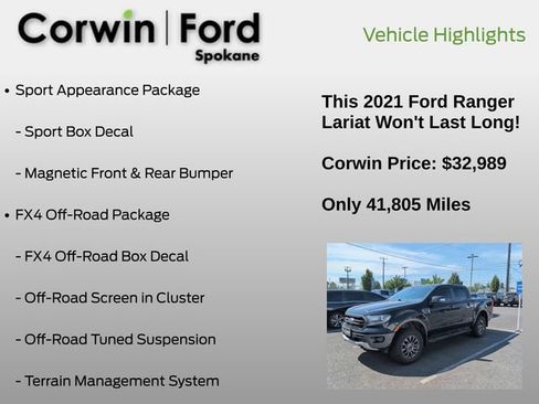 Used 2021 Ford Ranger Lariat w/ Equipment Group 501A High AWD/4WD image 12