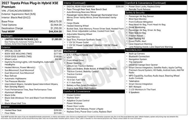 New 2027 Toyota Prius Plug-In Hybrid w/ Limited Premium Package FWD image 34